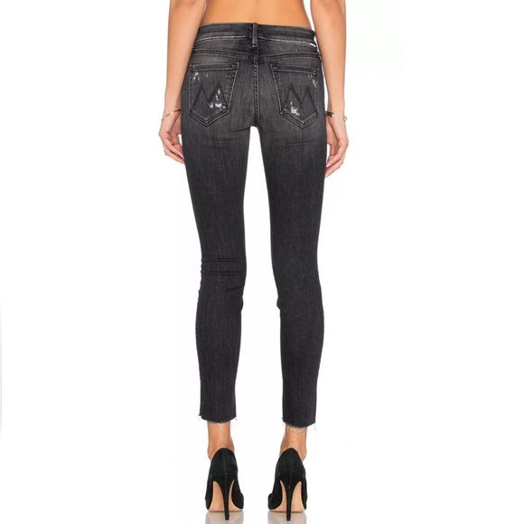 MOTHER STRETCH FADED BLACK DISTRESSED CRASH BURN LOOKER ANKLE FRAY SKINNY JEANS - Picture 2 of 13